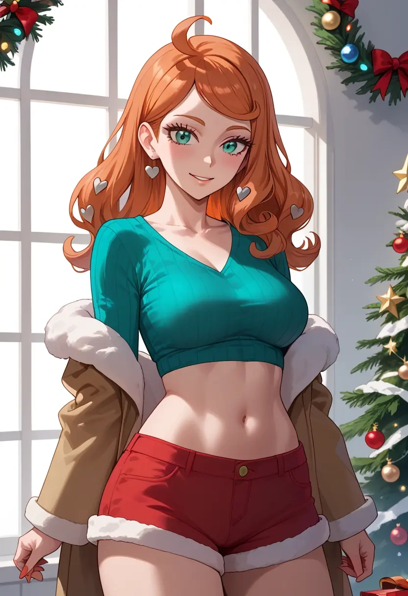 pokemon,sonia_(pokemon),Christmas,red velvet shorts  - 