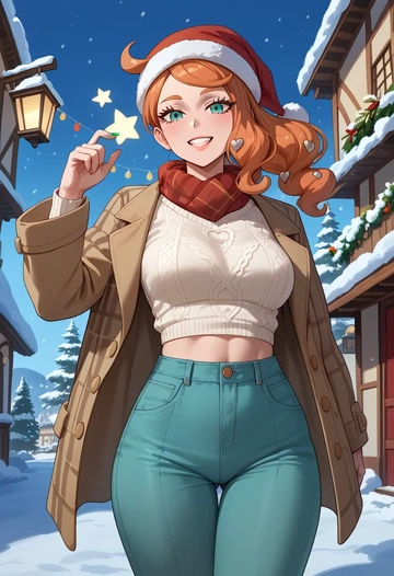 pokemon,sonia_(pokemon),Christmas,plaid trousers  - AI generated anime art