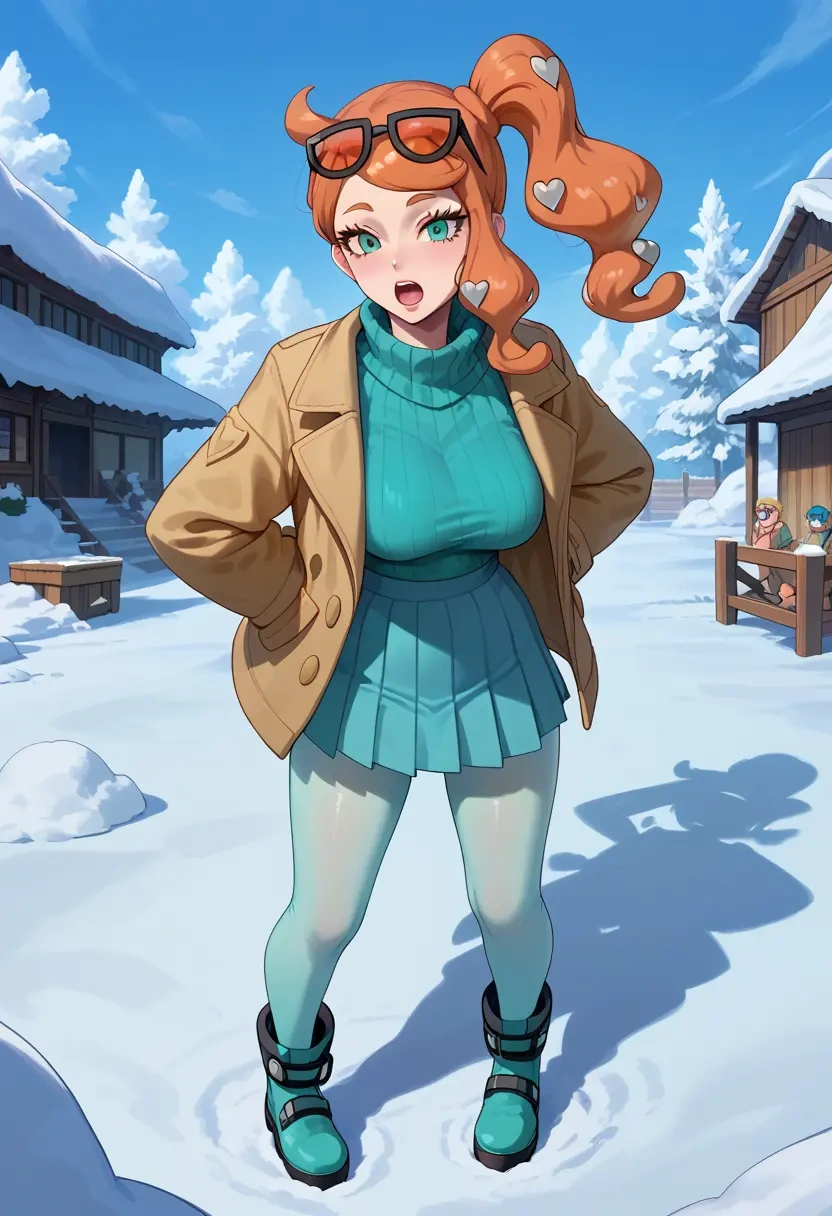 pokemon,sonia_(pokemon),winter,student uniform,puffer jacket  - 