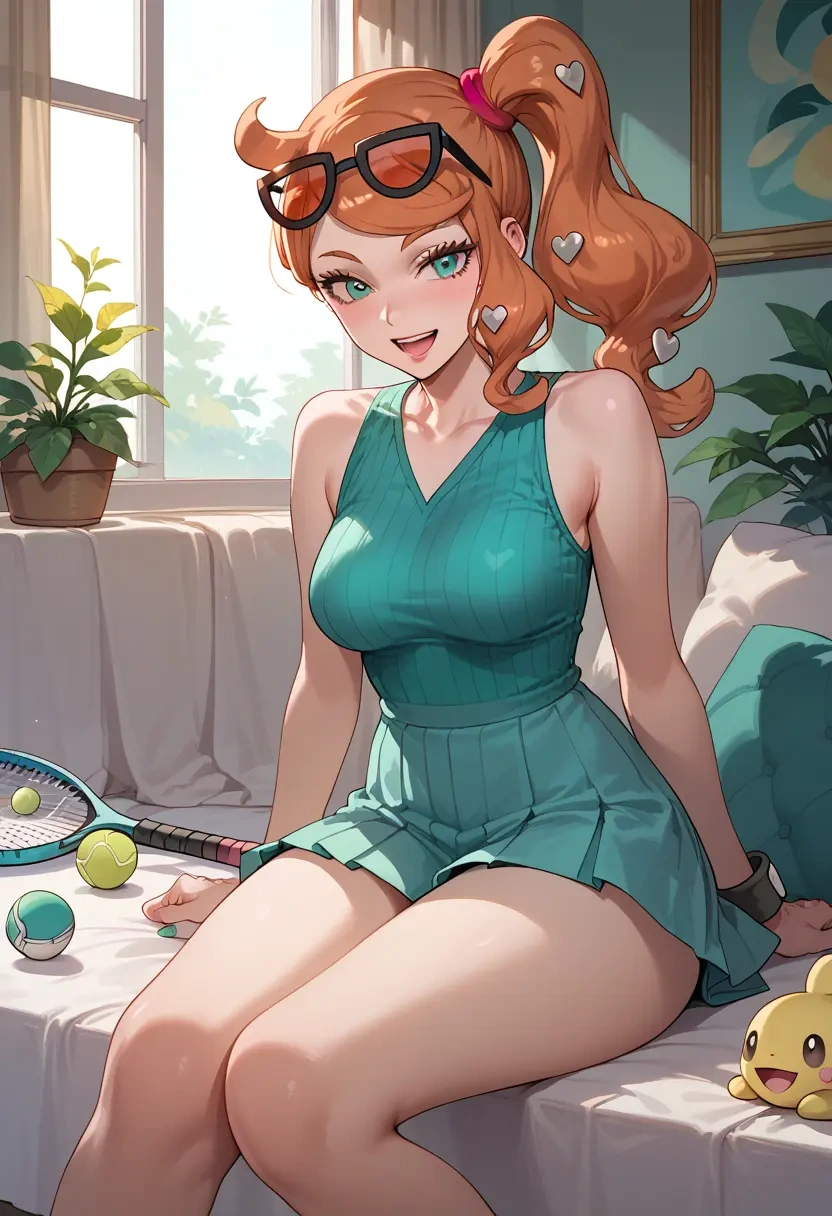 pokemon,sonia_(pokemon),tennis dress,visor,trainers  - 