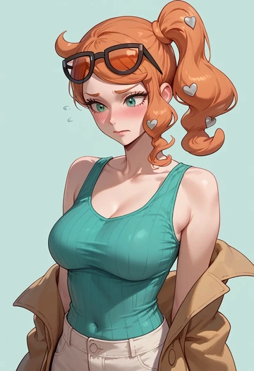 pokemon,sonia_(pokemon),abstract print tank,dolphin shorts  - AI generated anime art