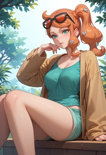 pokemon,sonia_(pokemon),graphic tee,shorts,sneakers  - AI generated anime art