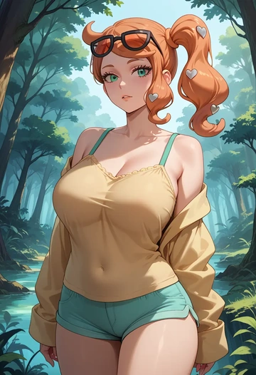 pokemon,sonia_(pokemon),pajamas, low-waisted shorts  - AI generated anime art