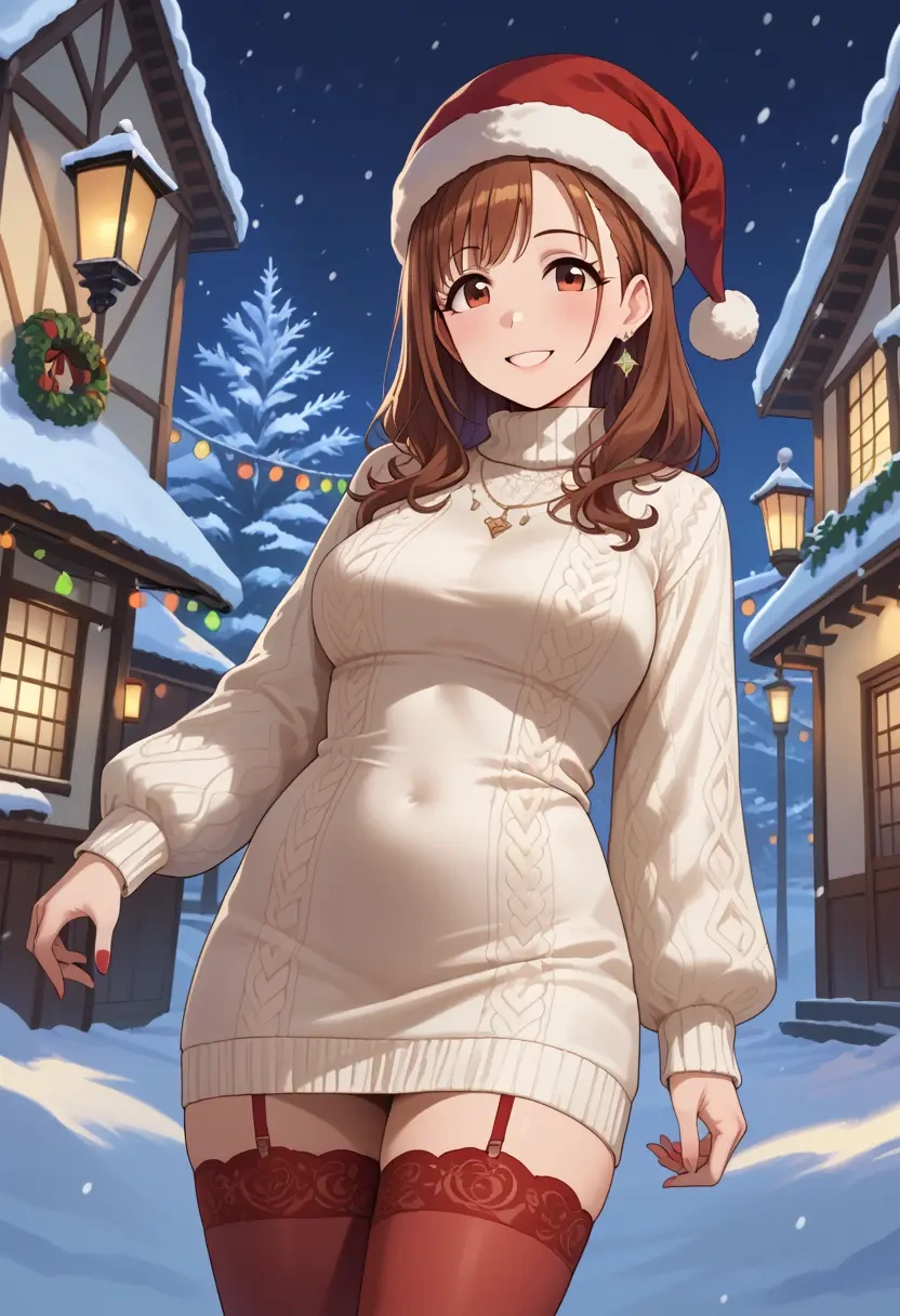 idolmaster,sonoda_chiyoko,Christmas,sweater dress,stockings  - 