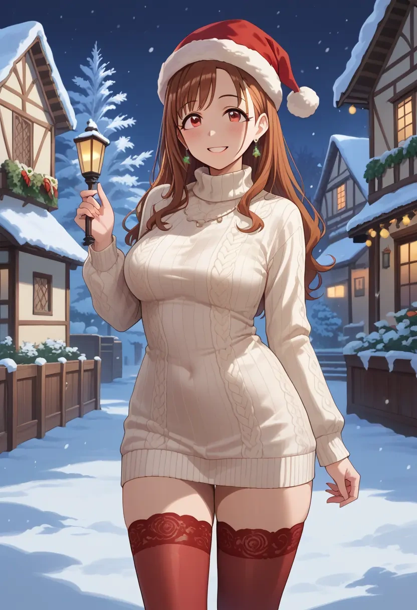 idolmaster,sonoda_chiyoko,Christmas,sweater dress,stockings  - 