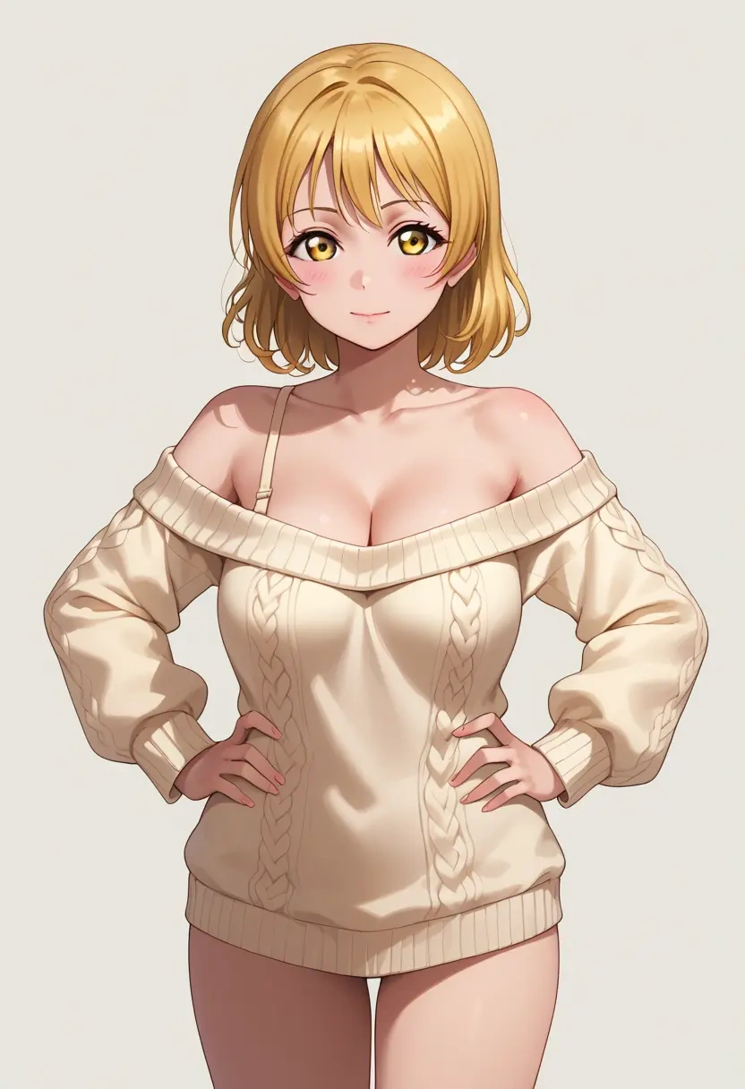 love_live,sonoda_umi,Hands on hips,off-shoulder,sweater  - 