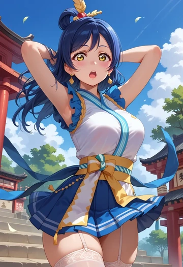 love_live,sonoda_umi,mini skirt, stockings  - AI generated anime art