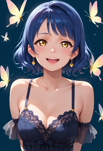 love_live,sonoda_umi,dark fairy blouse,layered tulle skirt,glitter stockings  - AI generated anime art