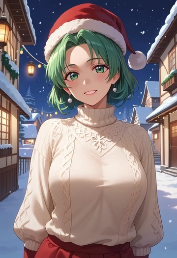 higurashi_no_naku_koro_ni,sonozaki_mion,Christmas,sweater dress,stockings  - AI generated anime art