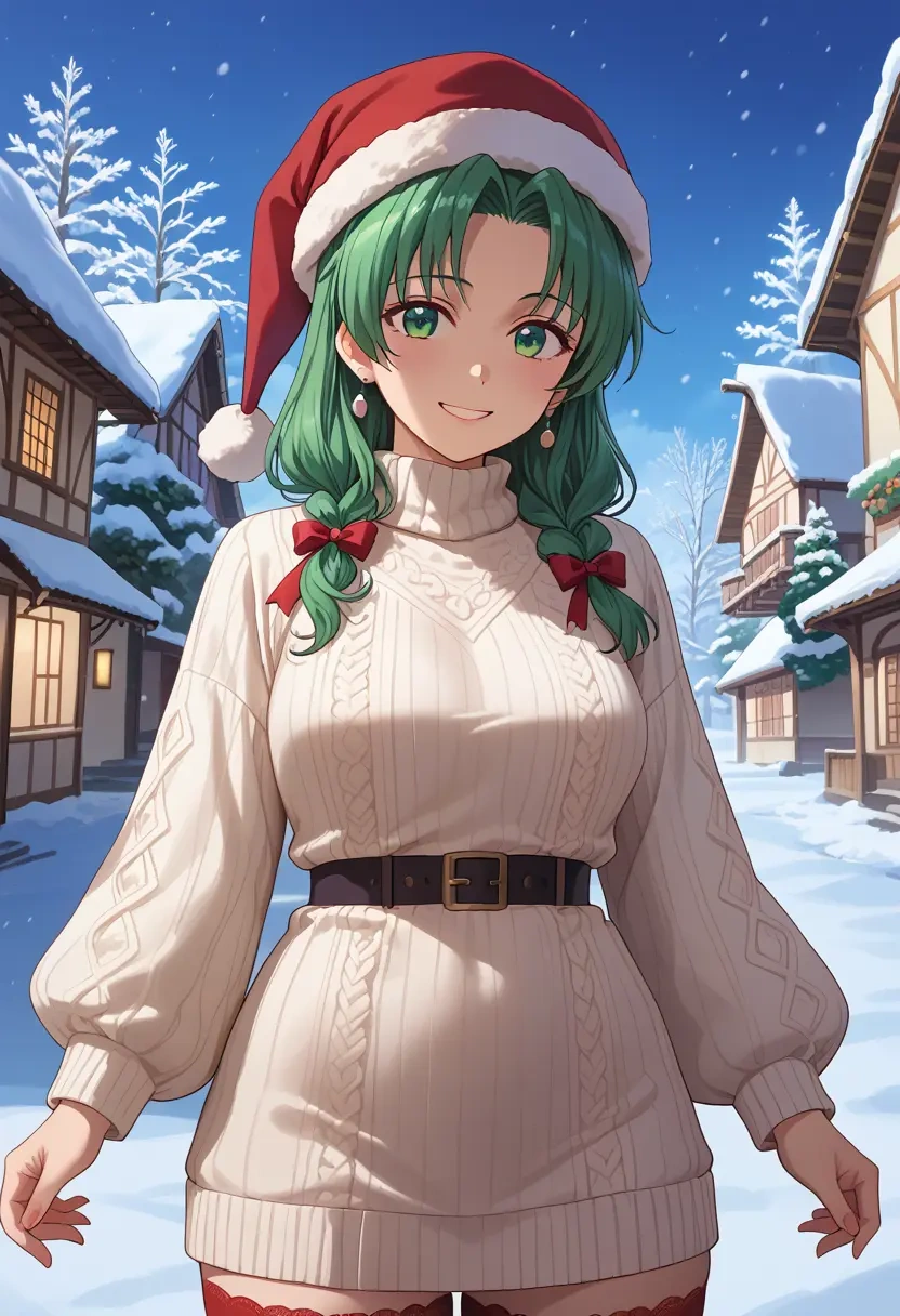 higurashi_no_naku_koro_ni,sonozaki_mion,Christmas,sweater dress,stockings  - 