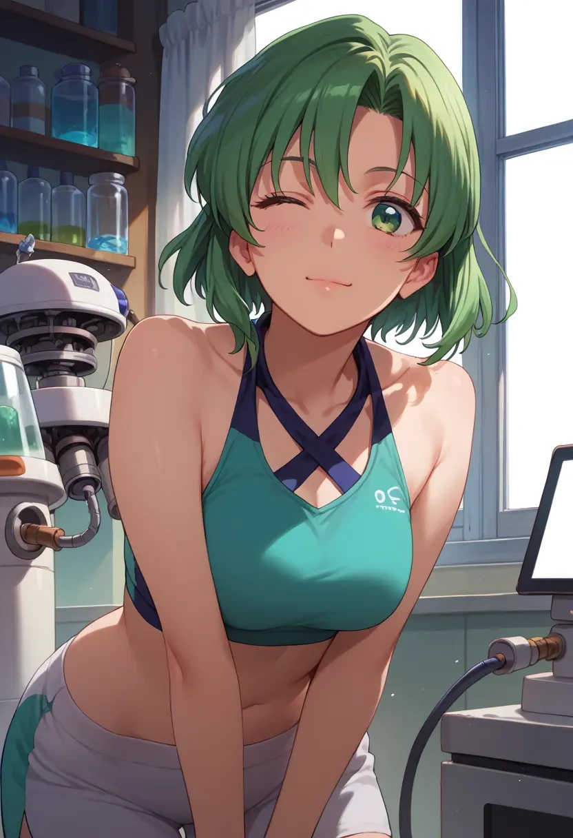 higurashi_no_naku_koro_ni,sonozaki_mion,halter top,track pants  - 