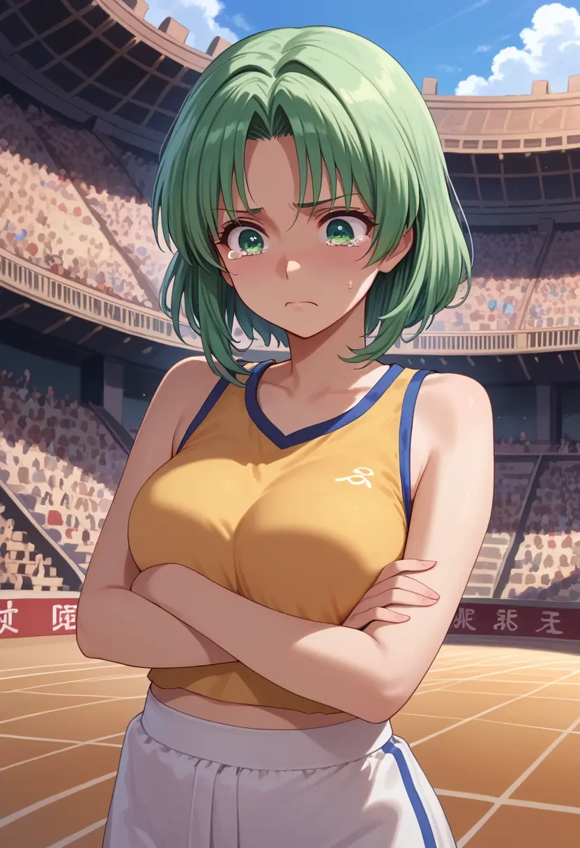 higurashi_no_naku_koro_ni,sonozaki_mion,sports crop,high-waisted shorts  - 