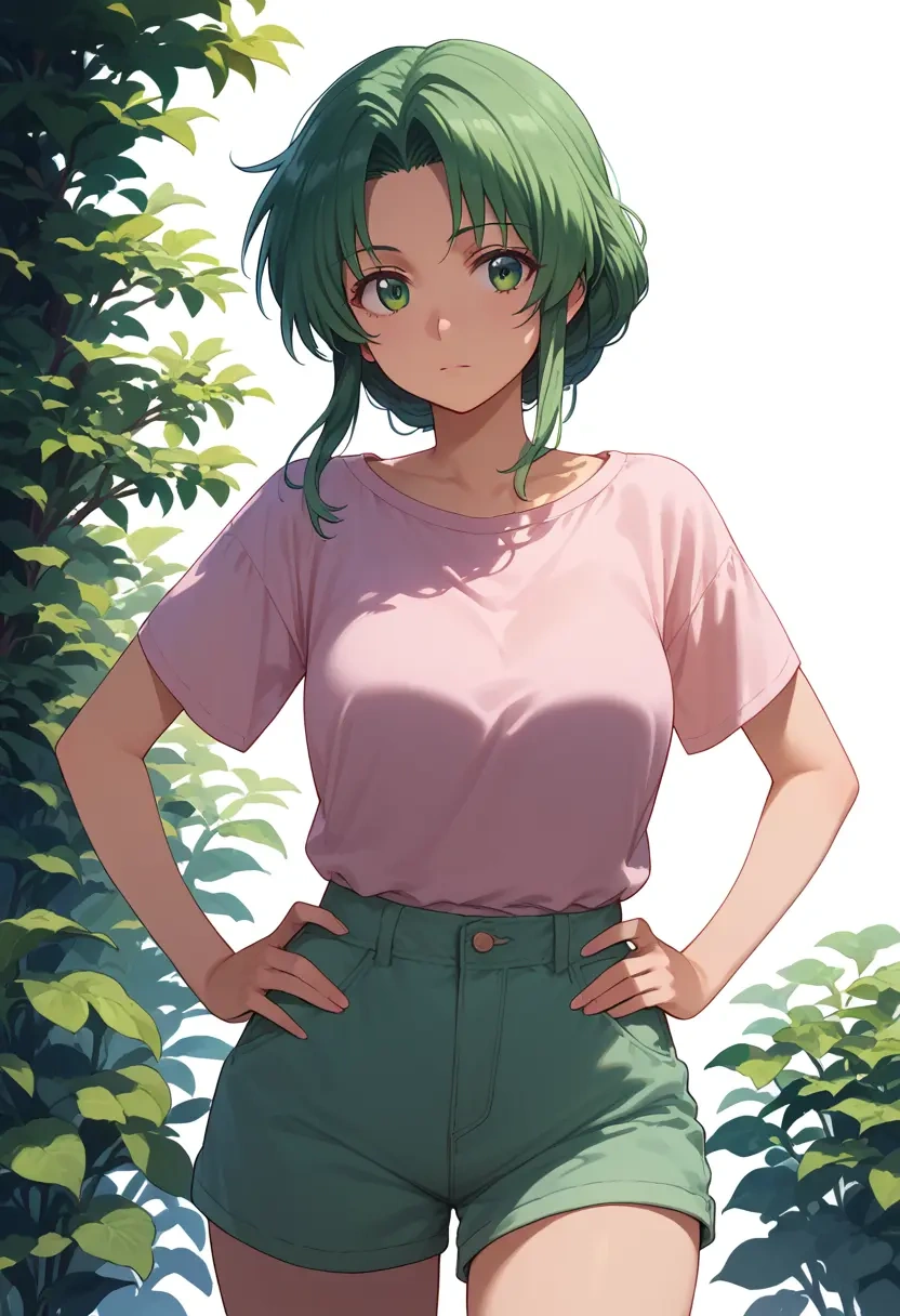 higurashi_no_naku_koro_ni,sonozaki_mion,graphic tee,shorts,sneakers  - 