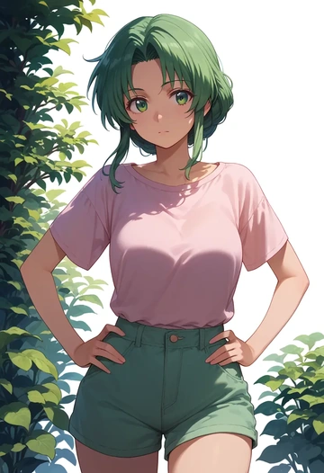 higurashi_no_naku_koro_ni,sonozaki_mion,graphic tee,shorts,sneakers  - AI generated anime art