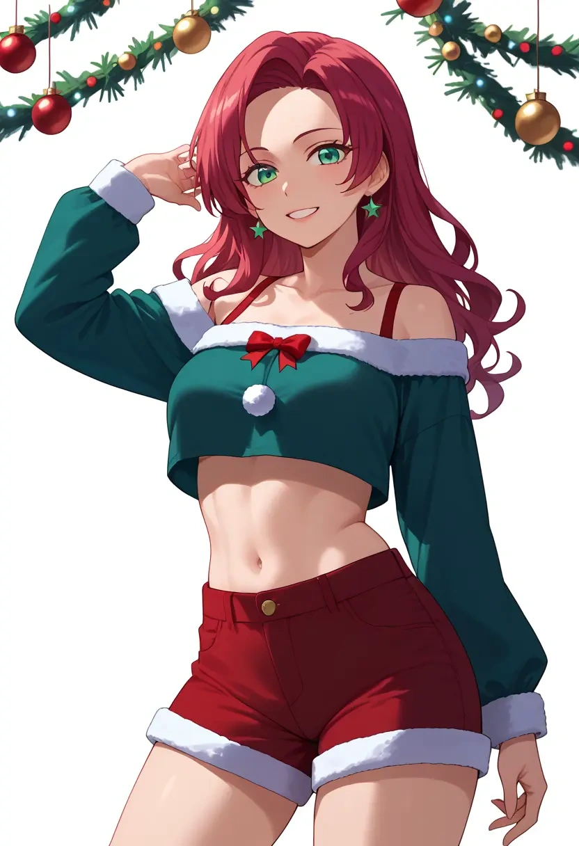 higurashi_no_naku_koro_ni,sonozaki_shion,Christmas,red velvet shorts  - 