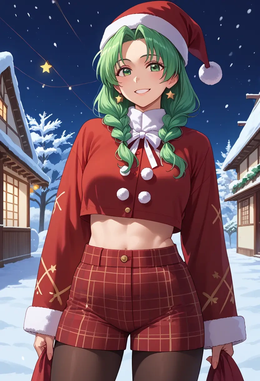 higurashi_no_naku_koro_ni,sonozaki_shion,Christmas,plaid trousers  - 