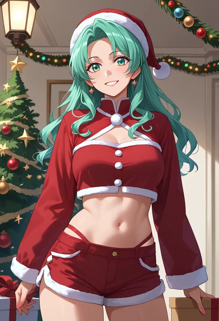 higurashi_no_naku_koro_ni,sonozaki_shion,Christmas,red velvet shorts  - 