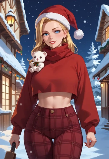 kill_me_baby,sonya_(kill_me_baby),Christmas,plaid trousers  - AI generated anime art