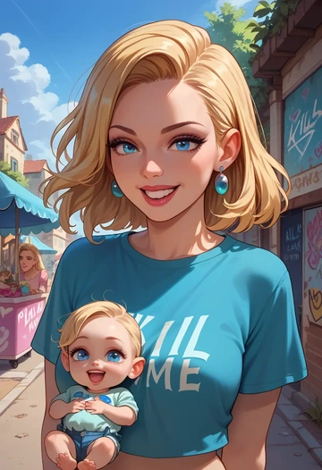 kill_me_baby,sonya_(kill_me_baby),crop graffiti tee,dolphin shorts  - AI generated anime art