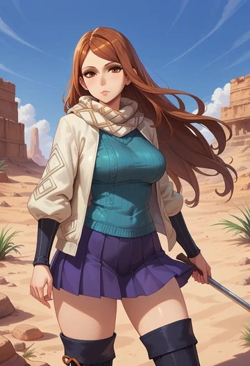 dragons_crown,sorceress_(dragons_crown),winter,student uniform,puffer jacket  - AI generated anime art