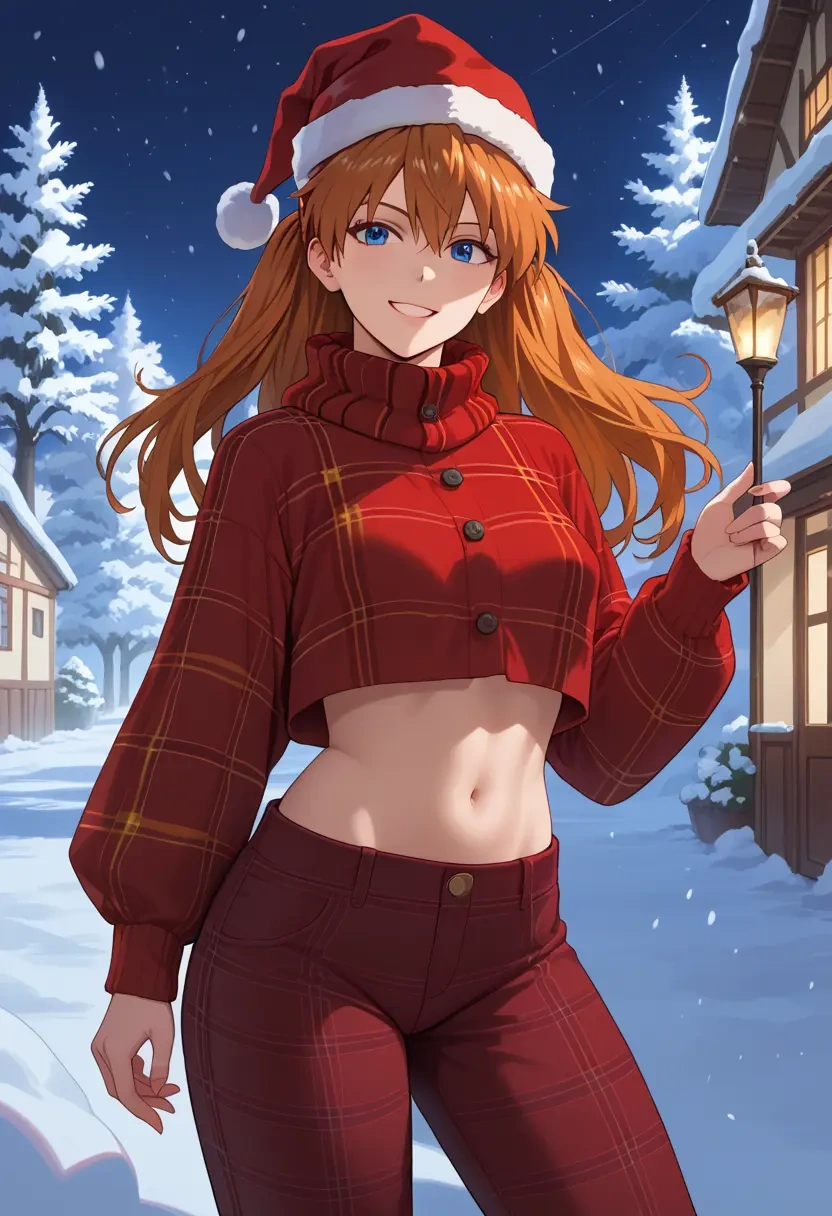 neon_genesis_evangelion,souryuu_asuka_langley,Christmas,plaid trousers  - 