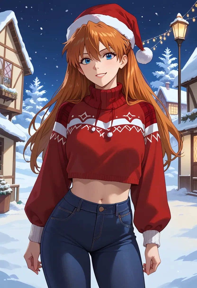 neon_genesis_evangelion,souryuu_asuka_langley,Christmas,plaid trousers  - 