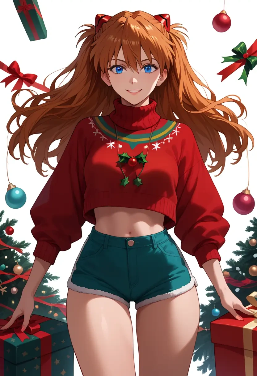 neon_genesis_evangelion,souryuu_asuka_langley,Christmas,red velvet shorts,turtleneck sweater  - 