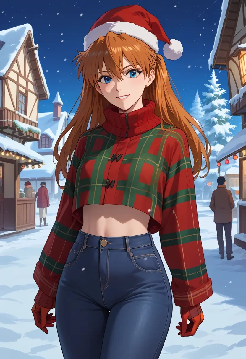 neon_genesis_evangelion,souryuu_asuka_langley,Christmas,plaid trousers  - 