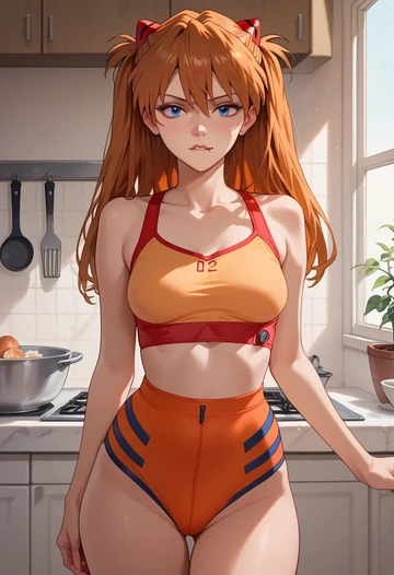 neon_genesis_evangelion,souryuu_asuka_langley,tankini top,board shorts  - AI generated anime art