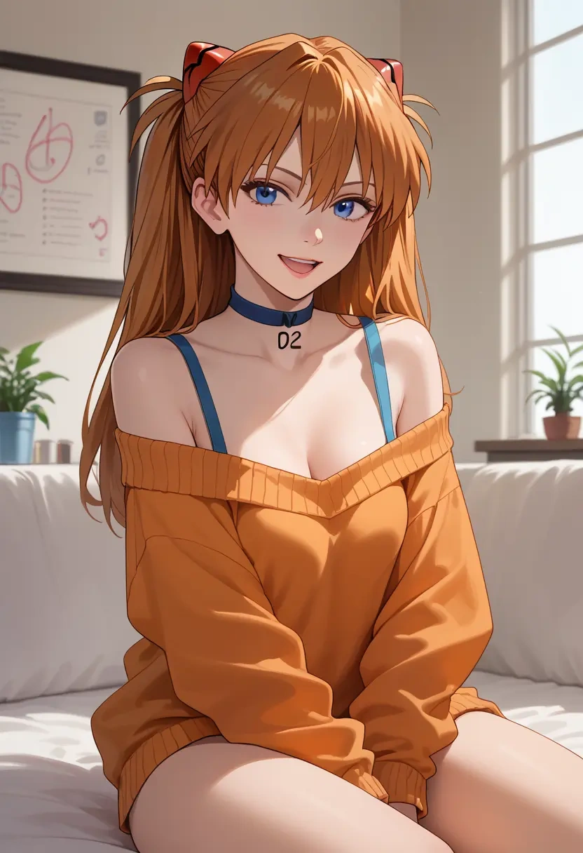 neon_genesis_evangelion,souryuu_asuka_langley,orange,sweater,choker  - 