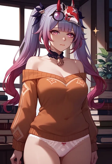 star rail,sparkle,sweater,panties,off-shoulder,glasses,sexy  - AI generated anime art