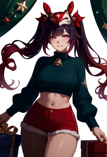 star rail,sparkle,Christmas,red velvet shorts,turtleneck sweater  - AI generated anime art