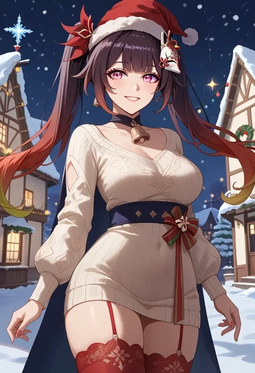 star rail,sparkle,Christmas,sweater dress,stockings  - AI generated anime art