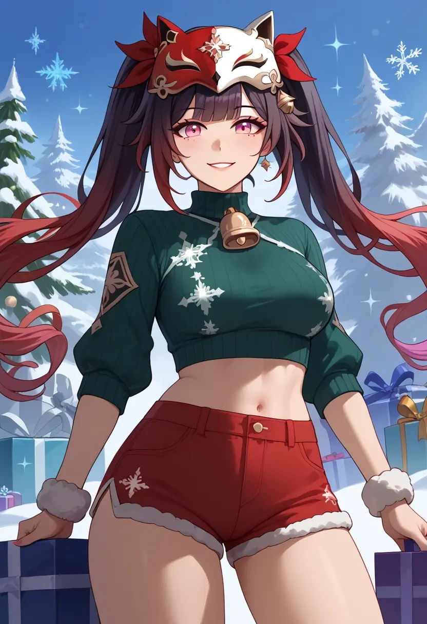 star rail,sparkle,Christmas,red velvet shorts,turtleneck sweater  - 