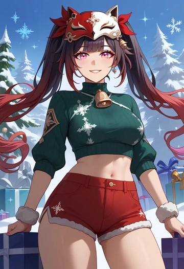 star rail,sparkle,Christmas,red velvet shorts,turtleneck sweater  - AI generated anime art