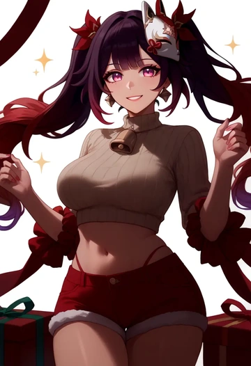 star rail,sparkle,Christmas,red velvet shorts,turtleneck sweater  - AI generated anime art