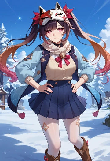 star rail,sparkle,winter,student uniform,puffer jacket  - AI generated anime art