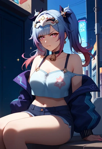 star rail,sparkle,off-shoulder top,dolphin shorts  - AI generated anime art