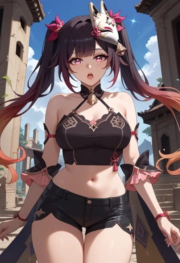 star rail,sparkle,leather,shorts,crop top  - AI generated anime art