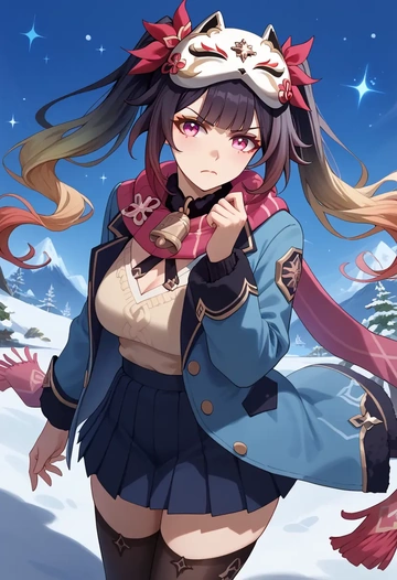 star rail,sparkle,winter,student uniform,puffer coat  - AI generated anime art