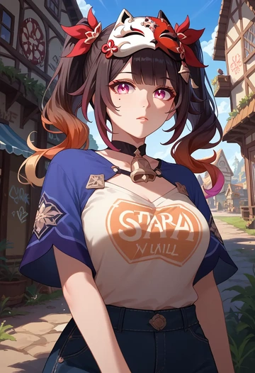 star rail,sparkle,oversized graffiti shirt,dolphin shorts  - AI generated anime art