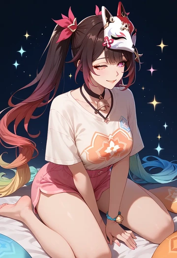 star rail,sparkle,tie-dye shirt,dolphin shorts  - AI generated anime art