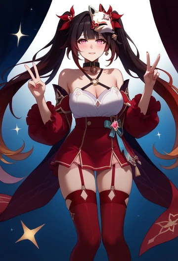 star rail,sparkle,collar,peace sign,sweater  - AI generated anime art