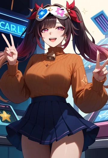 star rail,sparkle,skirt,pleated,turtleneck sweater  - AI generated anime art