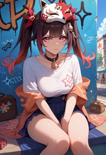 star rail,sparkle,oversized graffiti shirt,dolphin shorts  - AI generated anime art