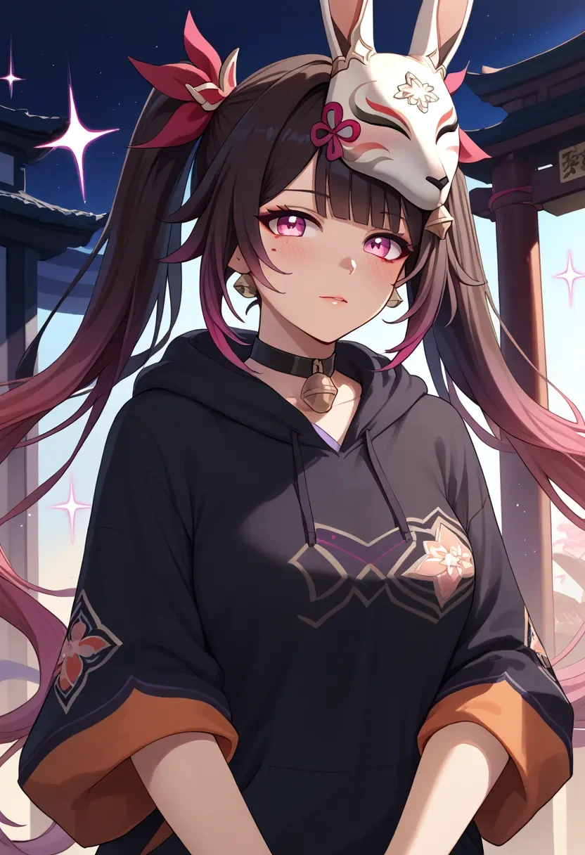 star rail,sparkle,oversized graphic hoodie,thigh-high socks,shorts  - 