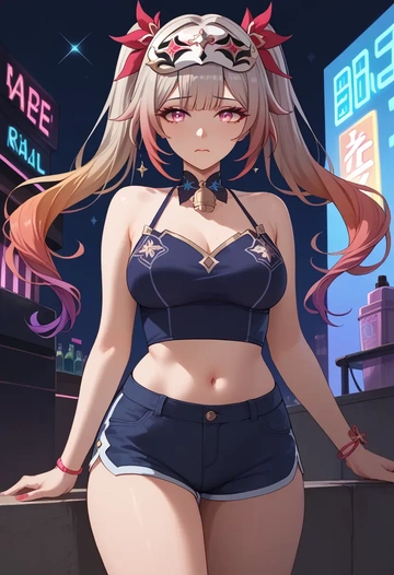 star rail,sparkle,sleeveless swim top,shorts-style bottom,contrast stitching  - AI generated anime art