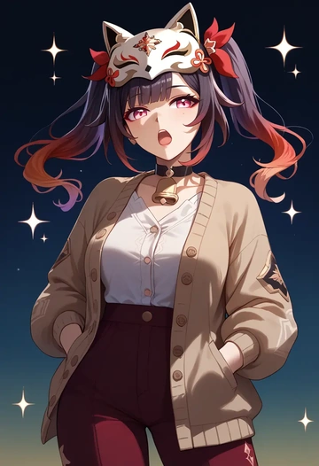 star rail,sparkle,cardigan,oversized,wide-leg pants  - AI generated anime art