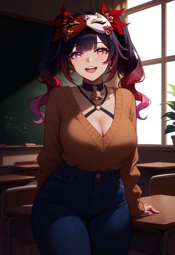 star rail,sparkle,teacher, sweater, jeans shorts  - AI generated anime art