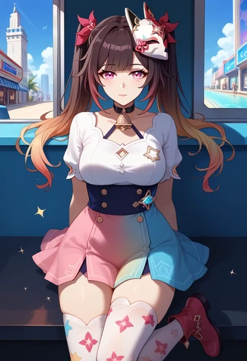 star rail,sparkle,shirt dress,belted,stockings  - AI generated anime art